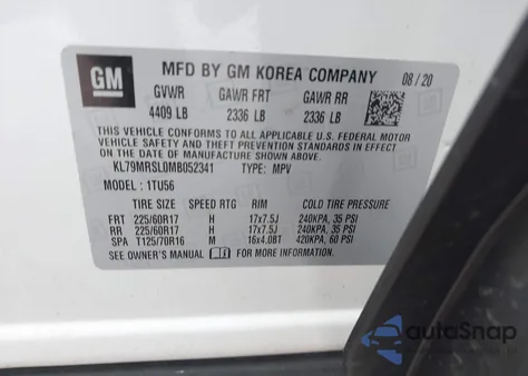 2021 Chevrolet Trailblazer Awd Lt из США, поврежденный, VIN KL79MRSL0MB052341